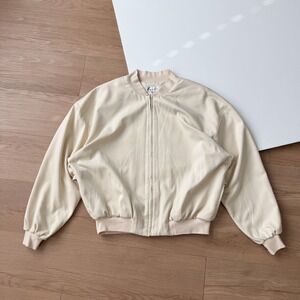 Vintage Cream‎ Bomber Jacket USA Womens Medium Zip Up Medium Minimal